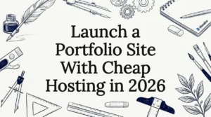 Decorative title card illustration for portfolio hosting article