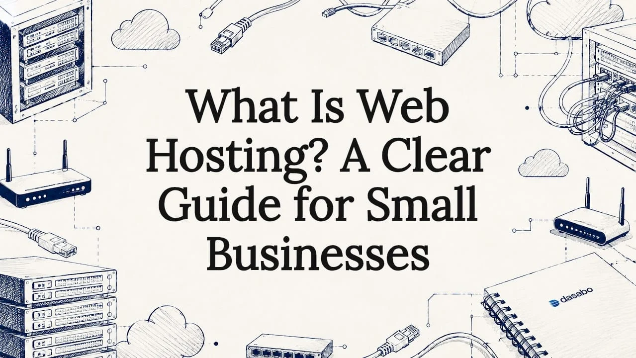 Decorative title card illustration for web hosting article